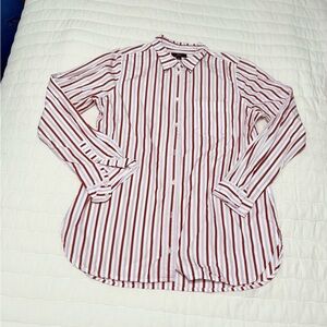 JCrew Women’s classic fit boy  button down shirt burgundy/wisteria striped shirt